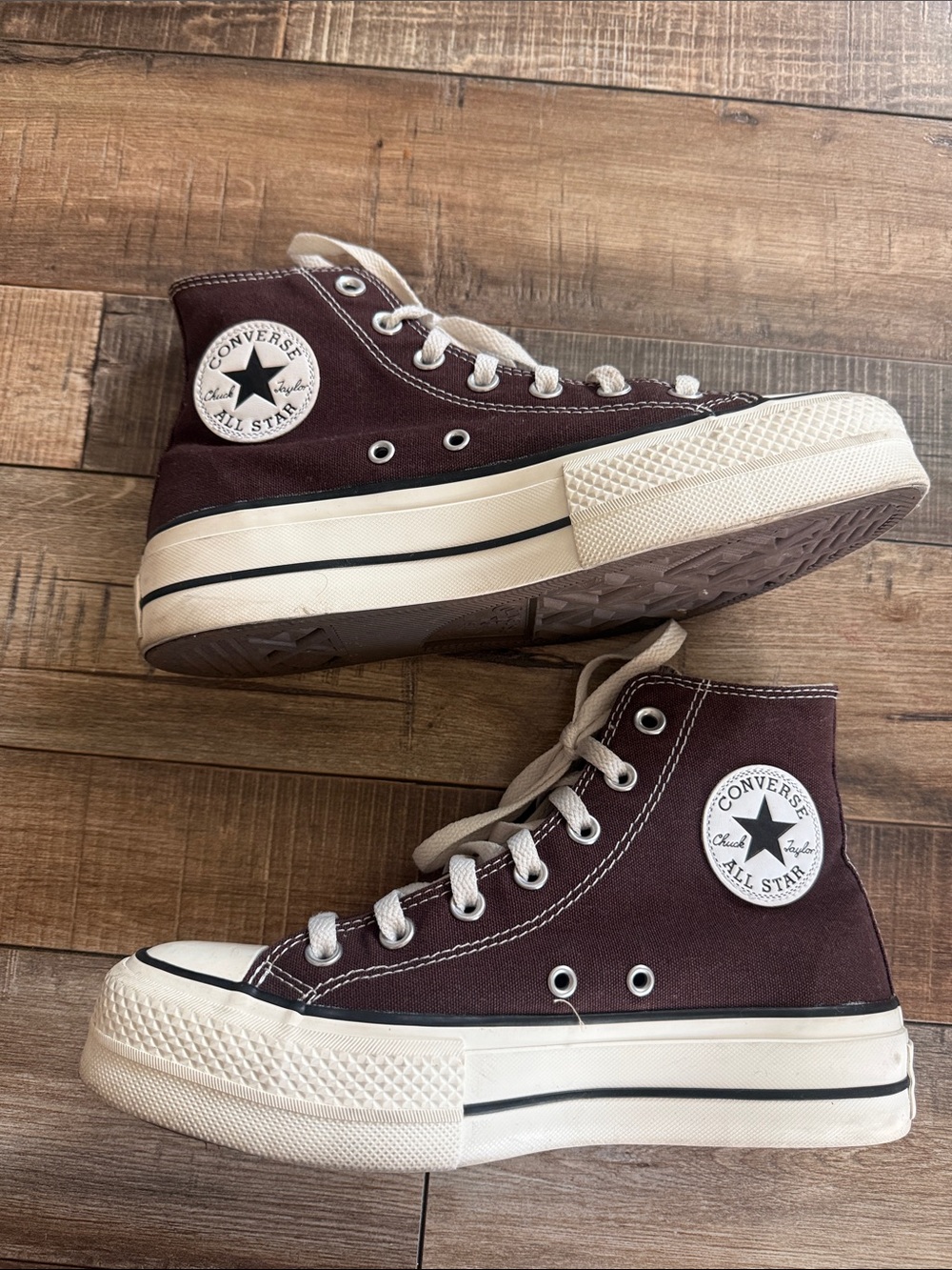Converse High Top Platform Sneakers - Burgundy & White - Picture 2 of 3
